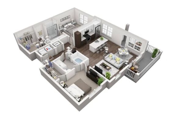 Floor Plan  2 Bedroom, 2 Bathroom with 1187 square feet at 2000 West Creek Apartments, Virginia, 23238