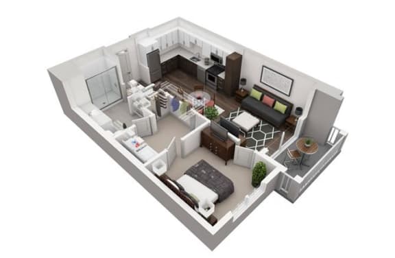 Floor Plan  1 Bedroom, 1 Bathroom with 723 square feet at 2000 West Creek Apartments, Virginia, 23238