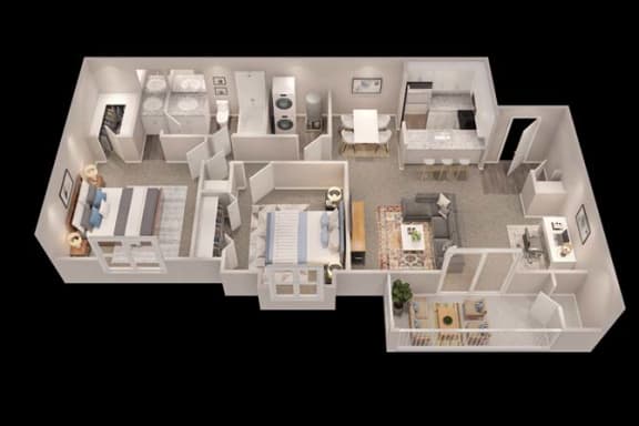 a 3d floor plan of a house with a large living room and dining room at Short Pump Apartments, Richmond, Virginia
