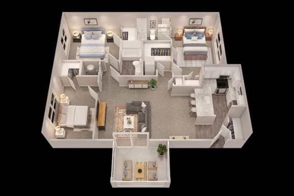 Floor Plan  bedroom floor plan an in 3d at Trails at Short Pump Apartments, Richmond