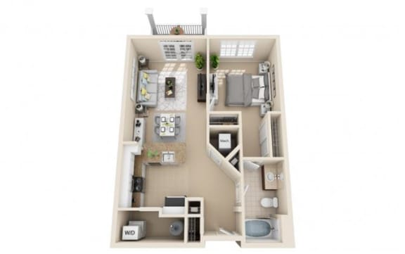 a furnished floor plan with two bedrooms and a balcony at Sterling Manor, Williamsburg