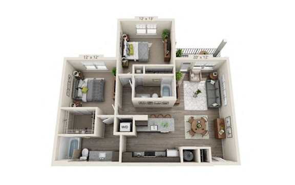 2 Bed 2 Bath Floor Plan | 1,065 Sq. Ft. at The Whitworth, Virginia, 23185