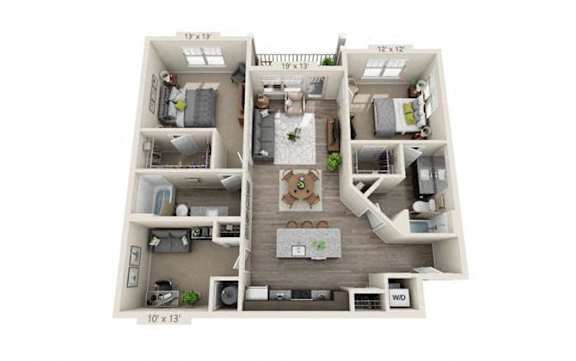 2 Bed 2 Bath Floor Plan | 1,245 Sq. Ft. at The Whitworth, Williamsburg, VA 23185