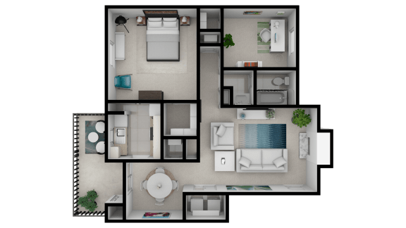 1B1B Floor Plan at Lifestyle at Shreveport Apartments, Louisiana