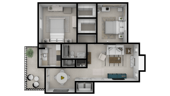 2Bd 1Bth Floor Plan at Lifestyle at Shreveport Apartments, Louisiana, 71109