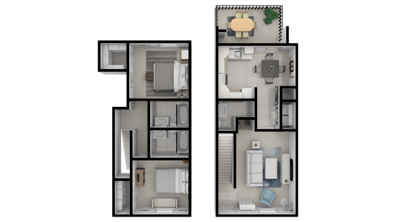 2Bed 3Bath Floor Plan at Lifestyle at Shreveport Apartments, Shreveport, LA