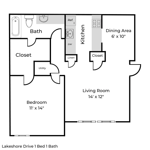1Bedroom 1Bathroom Floor Plan at Lifestyle at Shreveport Apartments, Shreveport, 71109