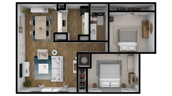 2Bed 1Bath Floor Plan at Lifestyle at Shreveport Apartments, Louisiana