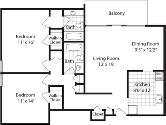 Floor Plan  2  Bed   2  Bath   1,232 Sq. Ft. THE ARMSTRONG (w/Balcony) Floor plan at The Langston Views, Washington, 20020