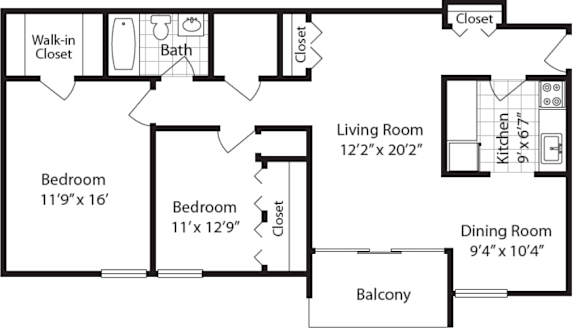 Floor Plan  2  Bed   1  Bath   1,196 Sq. Ft. THE COLE Floor Plan at The Langston Views, Washington, 20020