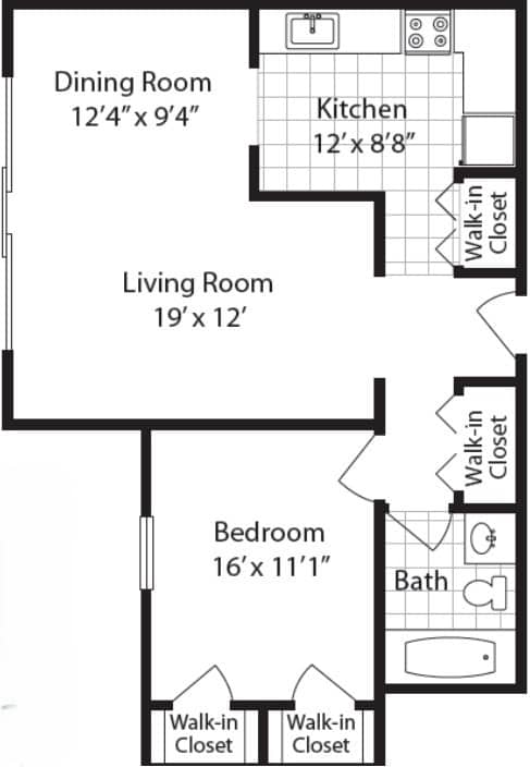Floor Plan  1  Bed   1  Bath   902 Sq. Ft. THE ELLINGTON Floor Plan at The Langston Views, Washington, 20020