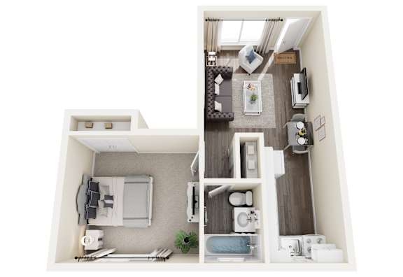 Marlboro Manor arial view of the 1 bed 1 bath floor plan with 450 square feet