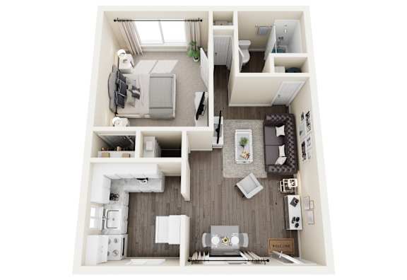 Marlboro Manor arial view of the 1 bed 1 bath floor plan with 500 square feet