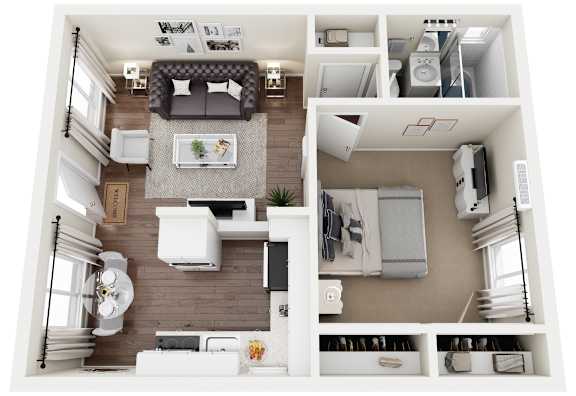 Fourth St 3D floor plan image of the 1bed 1 bath with 475 square feet