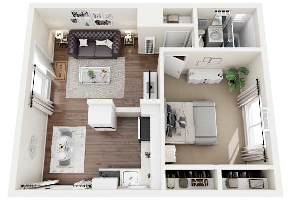 Fourth St 3D floor plan image of the 1bed 1 bath with 503 square feet