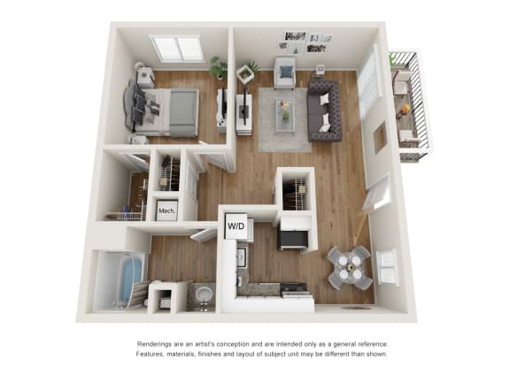 Floor Plan  The Cove Floor Plan - One bedroom One bathroom with 661 square feet at Abby Creek Apartments, Carmichael, 95608