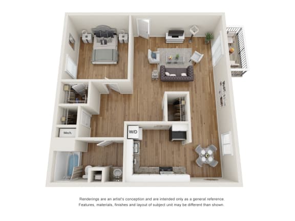 The Creekside Floor Plan - One Bedroom One Bathroom with 698 Square Feet at Abby Creek Apartments, Carmichael California