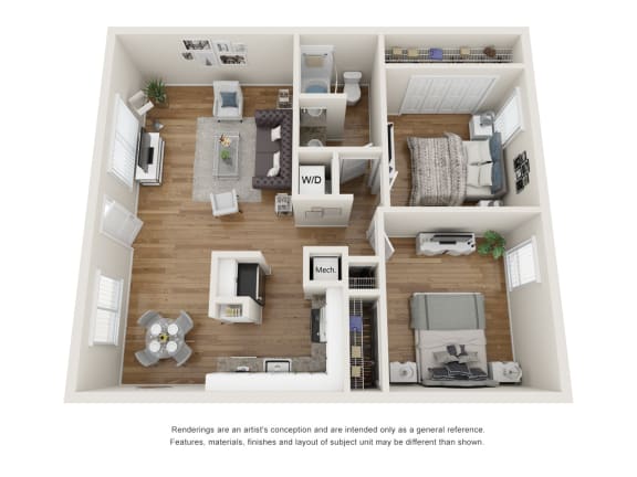 The Oakshade Floor Plan - 2 bedroom 1 bathroom with 812 square feet at Abby Creek Apartments, Carmichael
