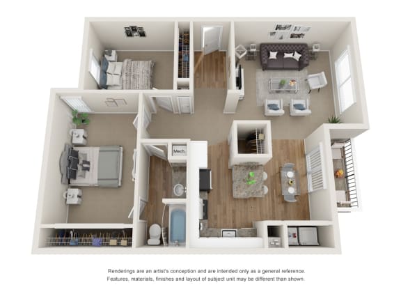 The Sunnyvale floor plan - 2 bedroom 1 bathroom with 1170 square feet at Abby Creek Apartments, Carmichael, CA 95608