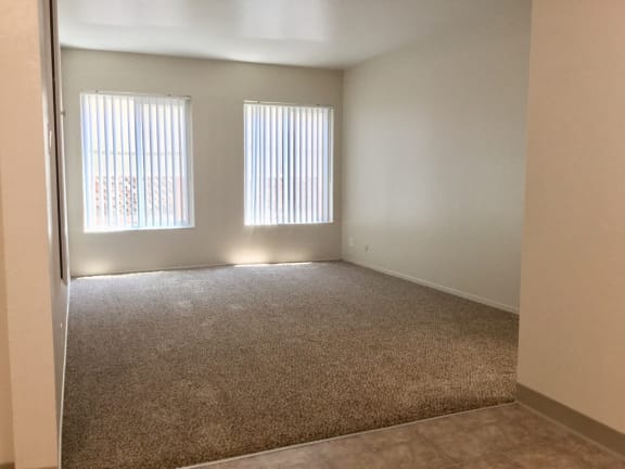 Living room with two windows and a carpeted floor