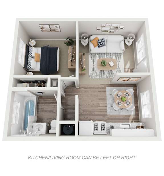 Willow Manor 1x1 513 sq ft floor plan 3D image