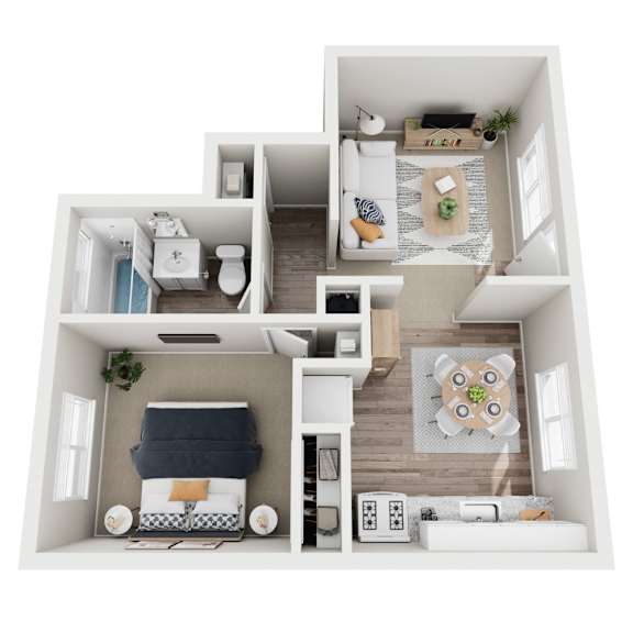 Willow Manor 1x1 593 sq ft floor plan 3D image