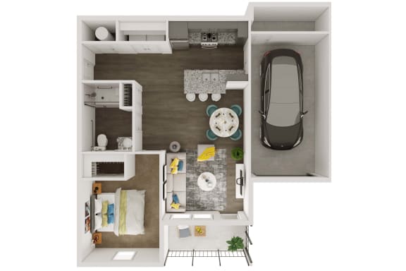1 bedroom floor plan with attached garage