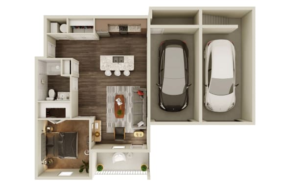 1 bedroom floor plan with attached garage