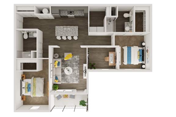 A floor plan of a small apartment with a kitchen, living room, and bathroom.