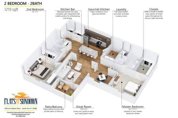 2 bedroom 3D floor plan