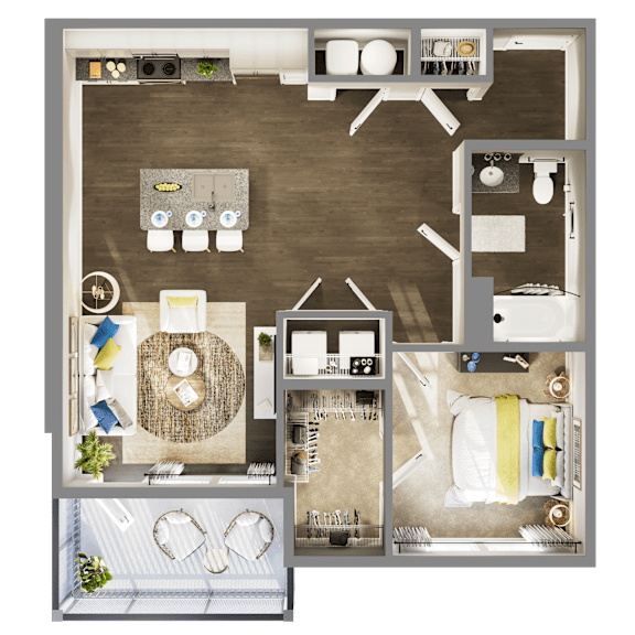 A 1 bedroom floor plan at palm breeze apartments