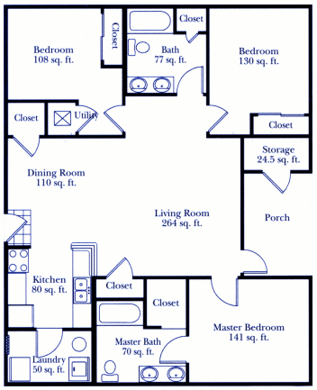 3 bedroom apartment floor plan