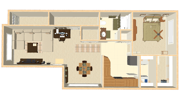 A floor plan of a 1 bedroom apartment