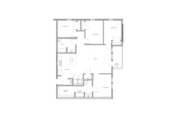 A floor plan of a 4 bedroom apartment