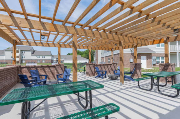 picnic tables and chairs at crossing at grove city apartments