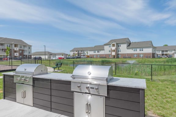 two stainless steel grills at the crossing at grove city apartments