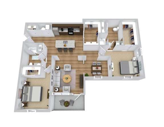 A floor plan of a house with a kitchen, living room, and dining area.