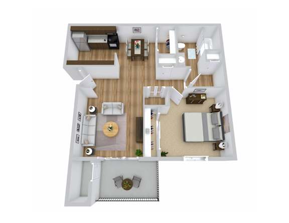 3d floor plan of a 1 bedroom apartment