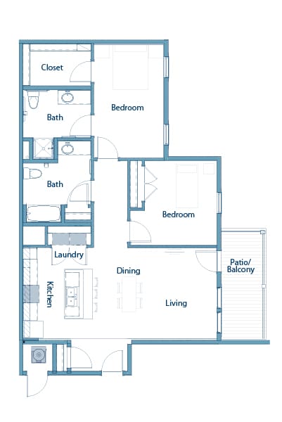 a 2 bedroom floor plan diagram