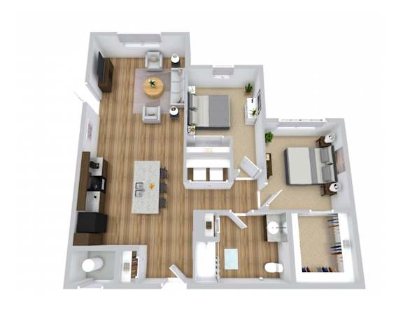 A top-down view of a well-organized apartment layout.