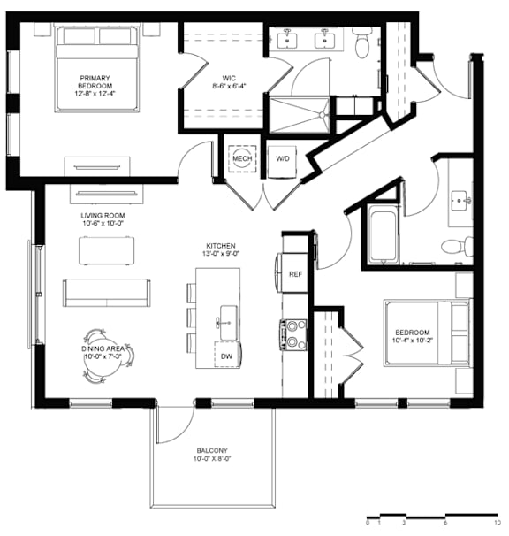A black and white image of a house floor plan with labeled rooms.