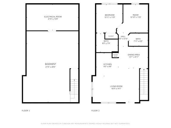 Floor plan for a two story home with two bedrooms and two bathrooms.