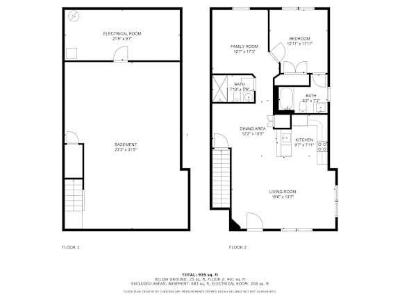 A floor plan of a two-story house with a basement.