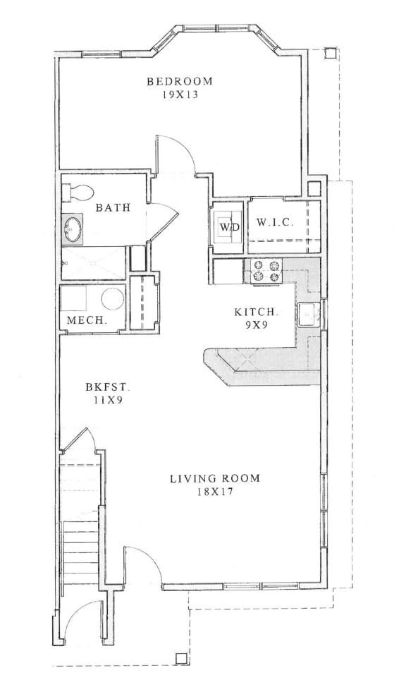 the floor plan for a small house includes a living room and a bedroom