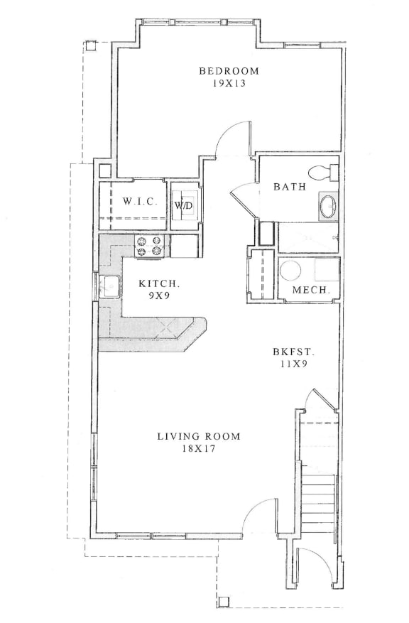 the floor plan for a small house with a bedroom and a living room