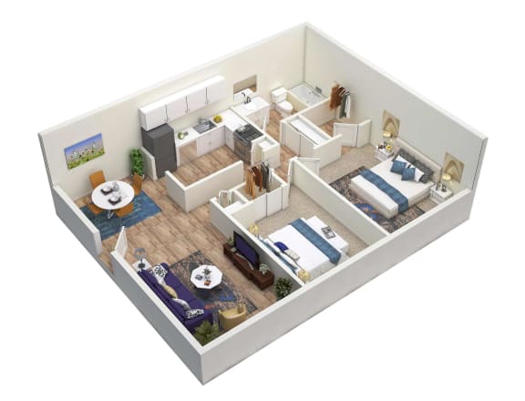 2 bed 1 bath B2, B1R Floor Plan at Enclave at Breckenridge Apartments, Louisville, KY, 40220