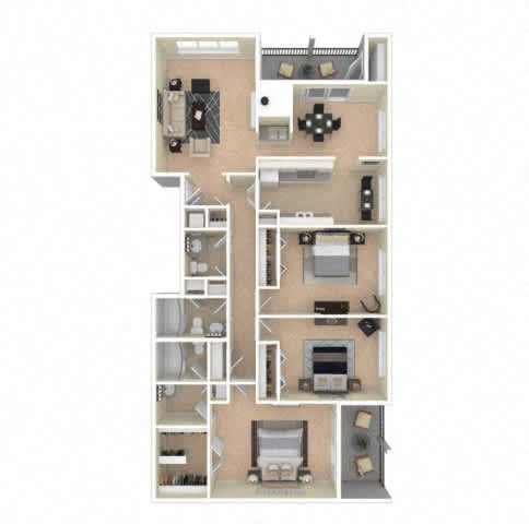 A detailed floor plan of a two-story apartment with labeled rooms.