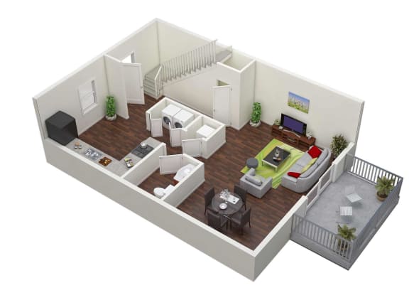 a floor plan of a home with two floors; two bedrooms, 2.5 baths and a living room at Stonewater Apartments, Louisville, KY
