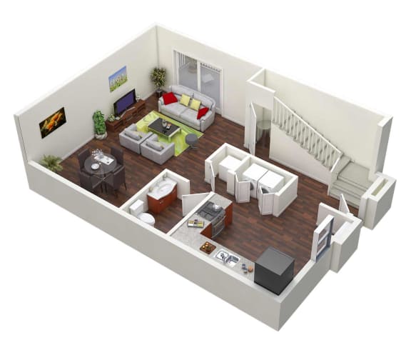 a floor plan of a home with two floors; two bedrooms, 2.5 baths and a living room at Stonewater Apartments, Louisville, KY