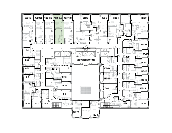 a floor plan of a building with many rooms